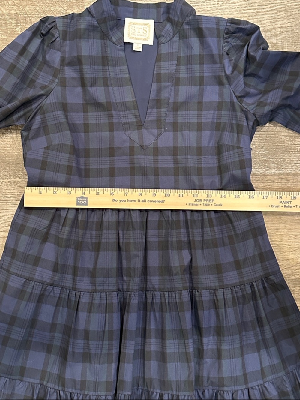 Sail to Sable Navy Plaid Tiered Mini Dress Size Small‎ - Picture 5 of 8